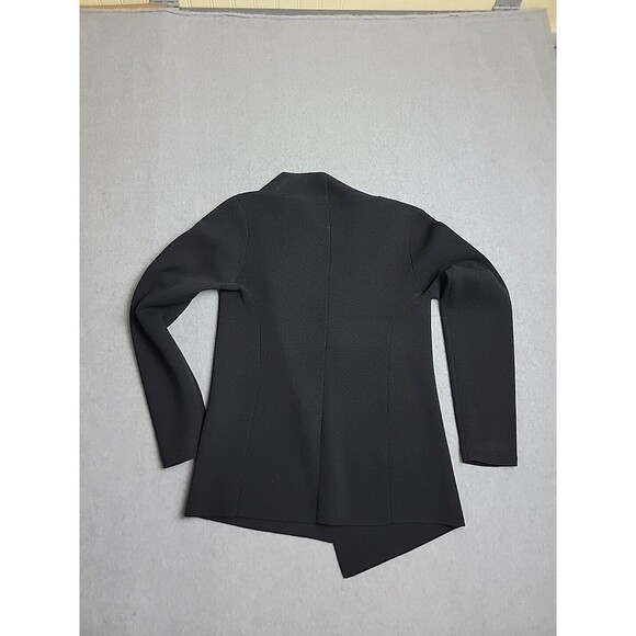 Eileen Fisher Open Cardigan S Black Wool Kniy Lightweight Asymmetrical Preppy - Picture 11 of 12